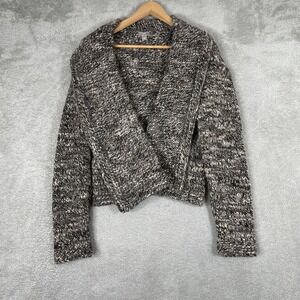 J Jill Cardigan Women Large Gray Italian Yarn Wool Alpaca Chunky Knit Open Front